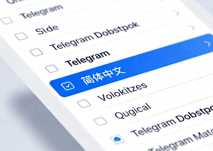 Telegram Desktop设置界面中语言选择选项的截图，高亮显示简体中文