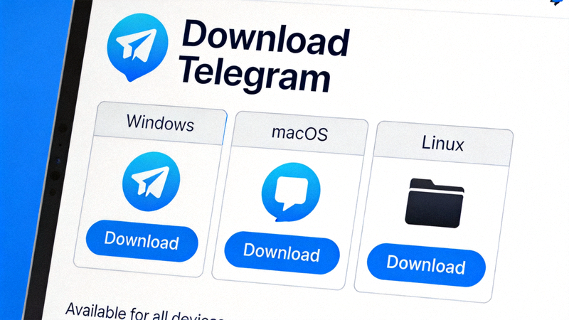 Telegram官方网站下载页面截图，显示Windows、macOS和Linux的下载选项