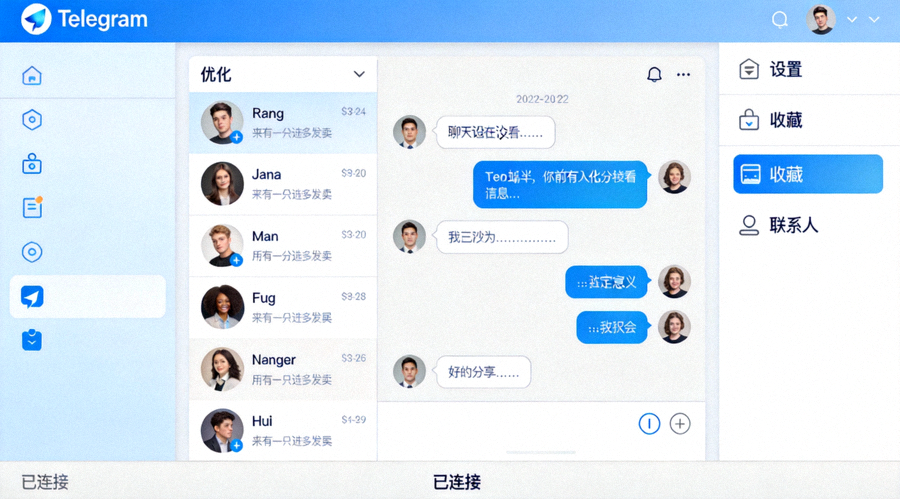 Telegram桌面端最新版简体中文主界面截图，展示优化后的聊天列表和侧边栏