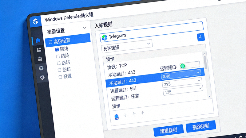 Windows防火墙设置中为Telegram添加允许规则的界面截图